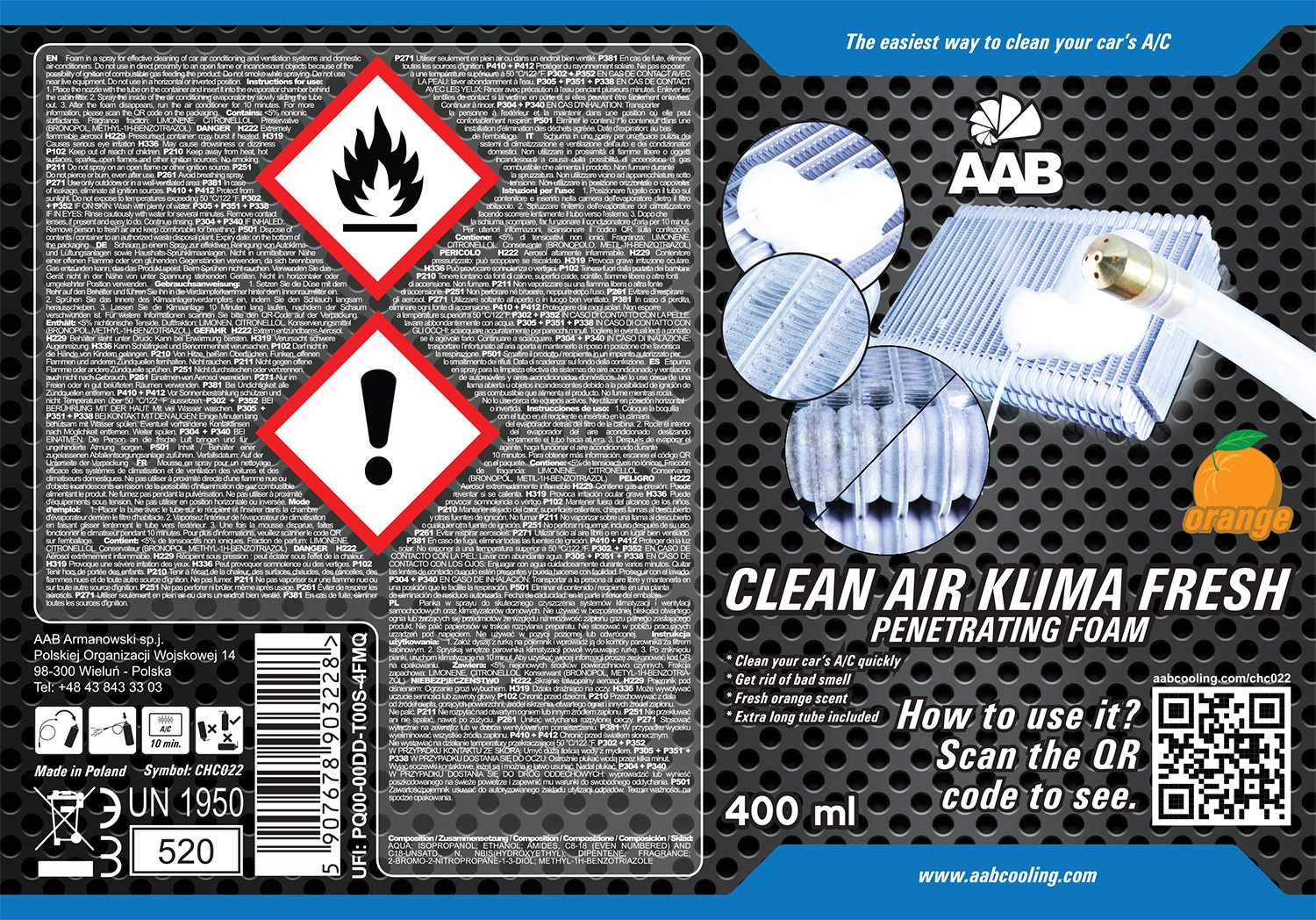 AAB CLEAN AIR KLIMA FRESH PENETRATING FOAM 400 ml